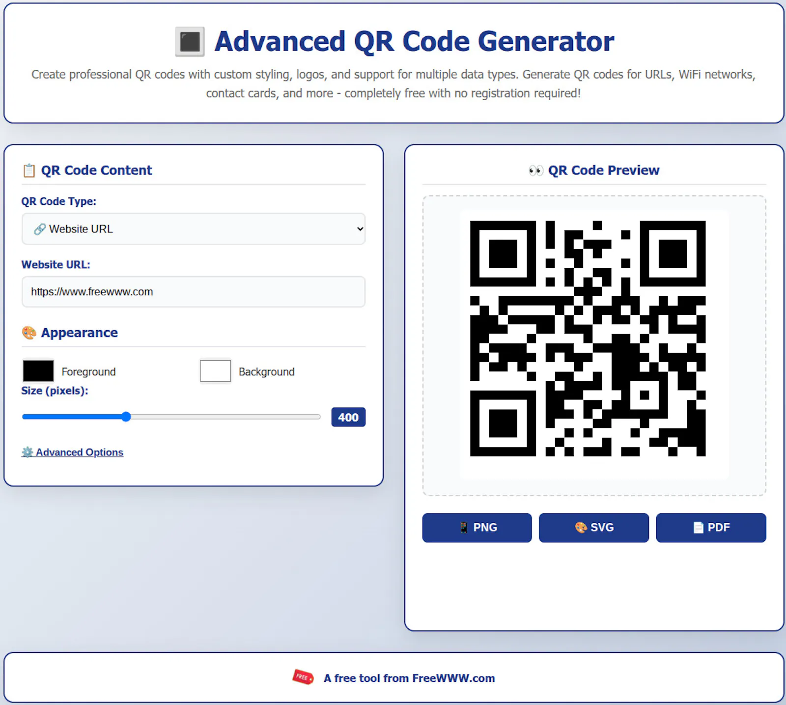 FreeWWW Advanced QR Generator screenshot 1