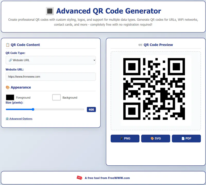 FreeWWW Advanced QR Generator screenshot 1