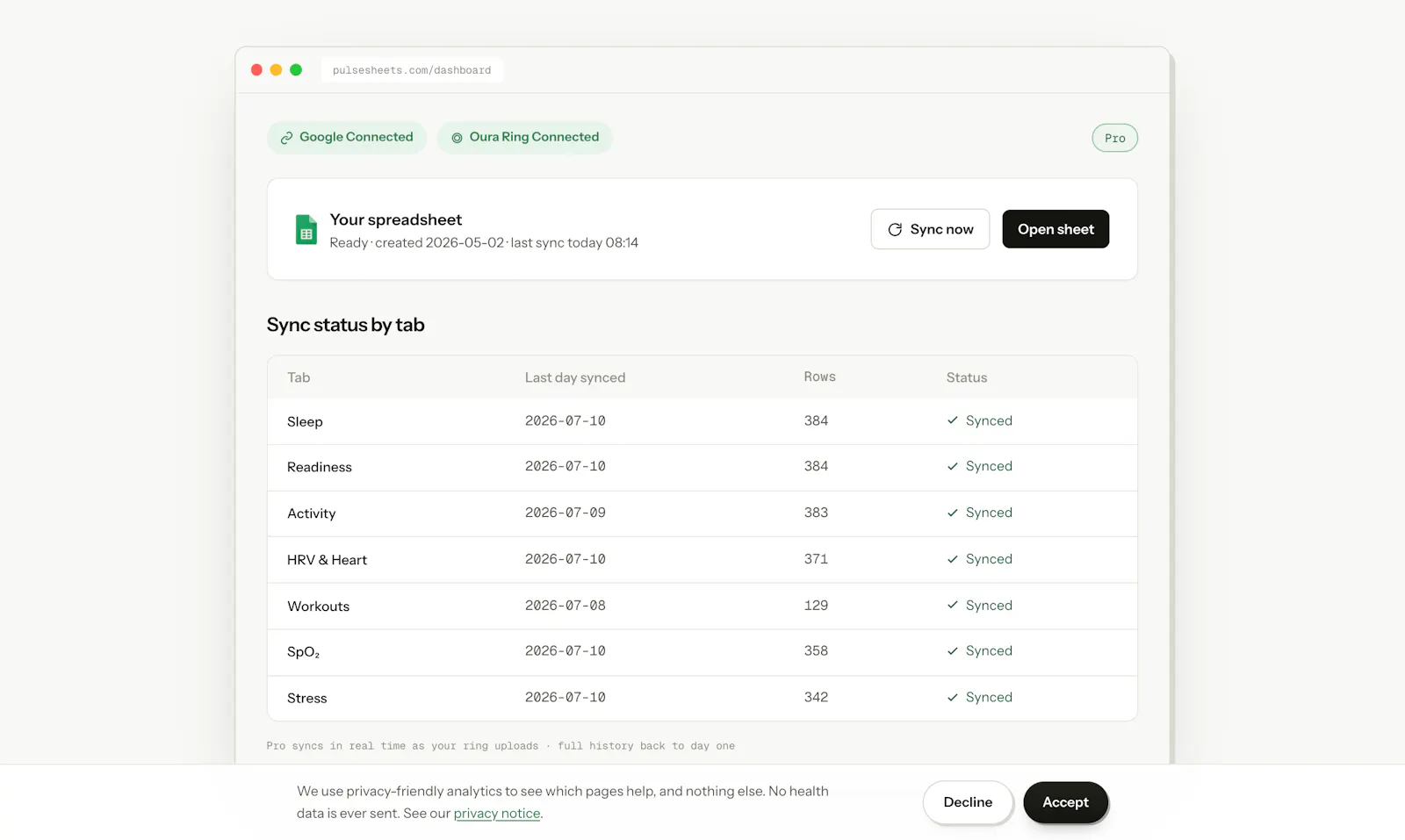 PulseSheets screenshot 1