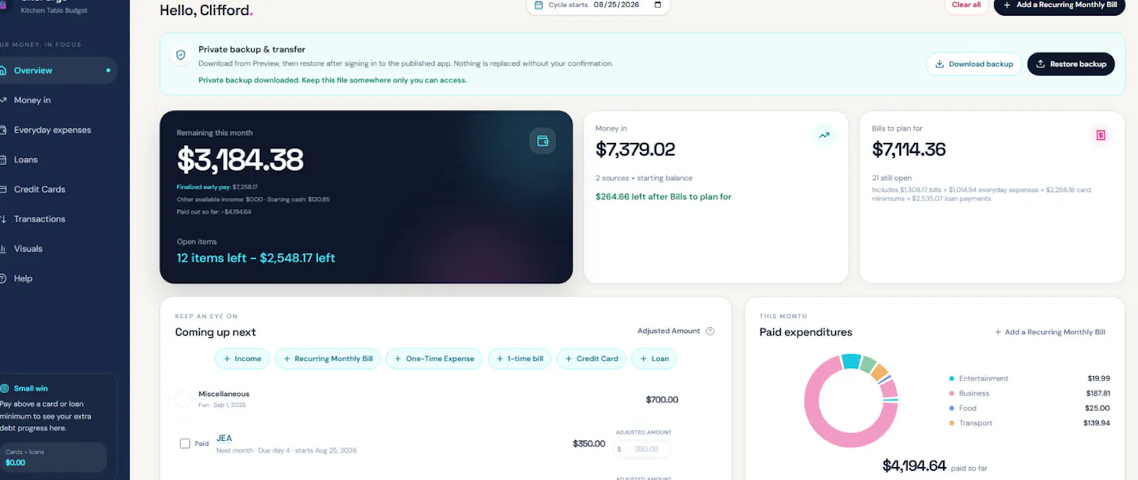 Kitchen Table Budget screenshot 1