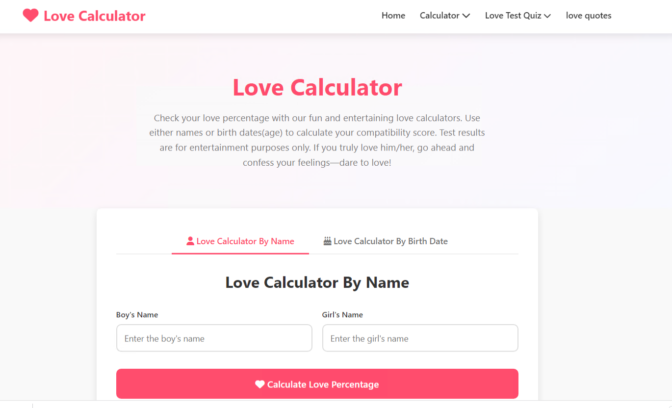 Love Calculator - Screenshot 2 showing product features and functionality