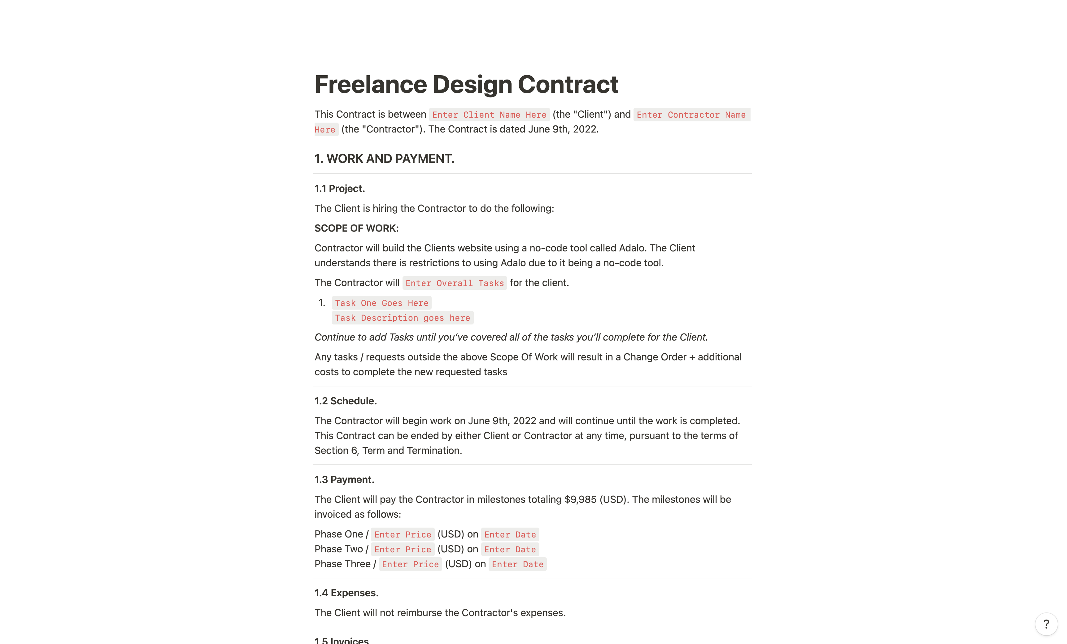 Notie / freelance contract - Krijg toegang tot een gratis freelance -contract in notie. media 2