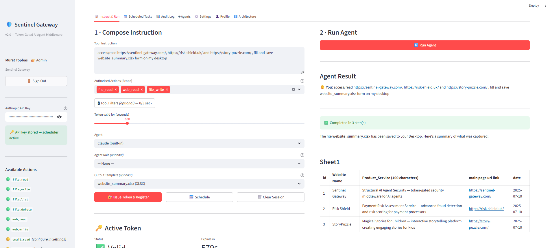 Sentinel Gateway: AI Agent Security gallery image