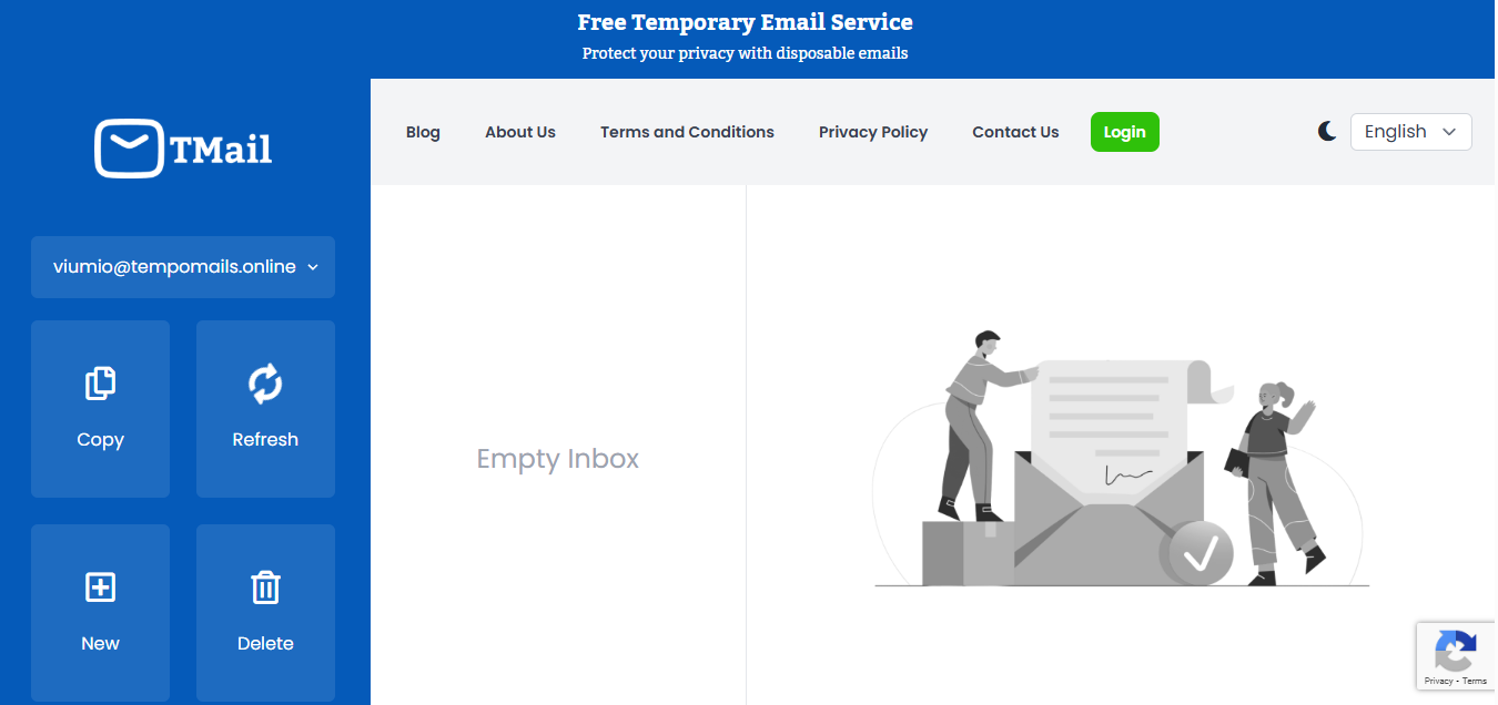 Temp Mails - Main screenshot showing features and interface