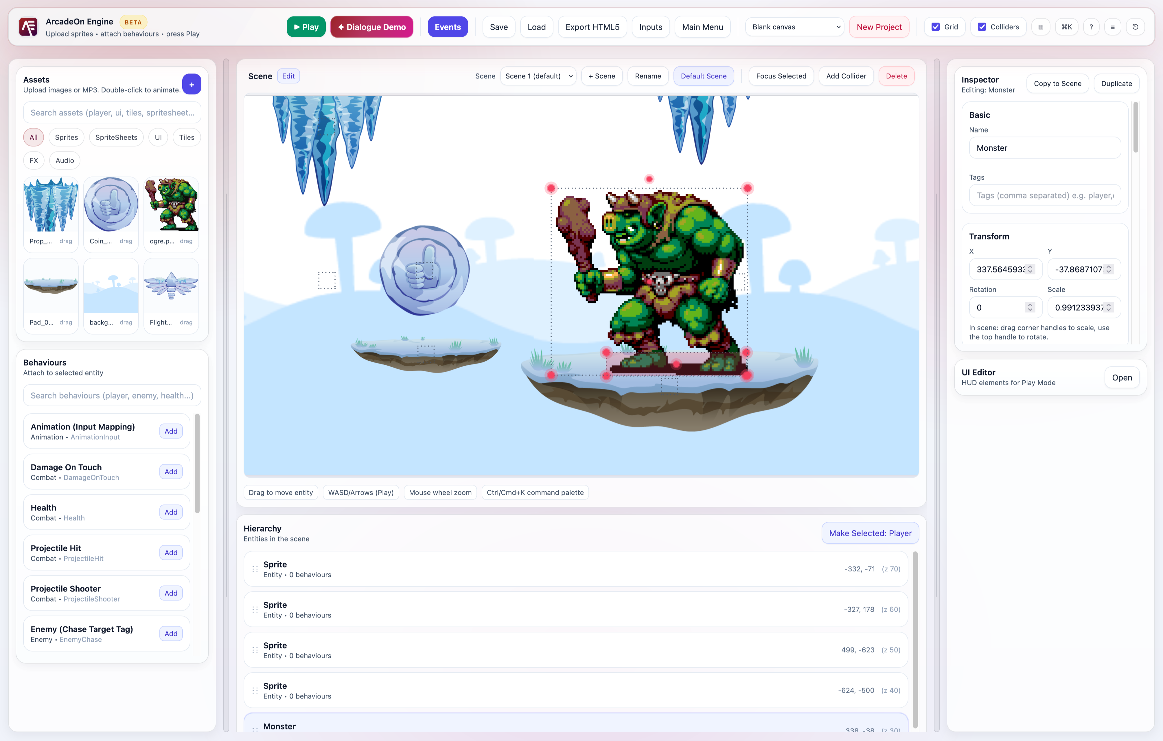 ArcadeOn Engine - Main product screenshot demonstrating key features and user interface