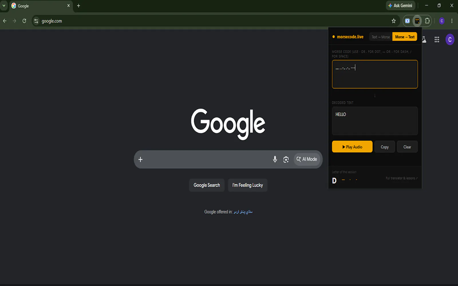 Morse Code Translator for Chrome screenshot 1