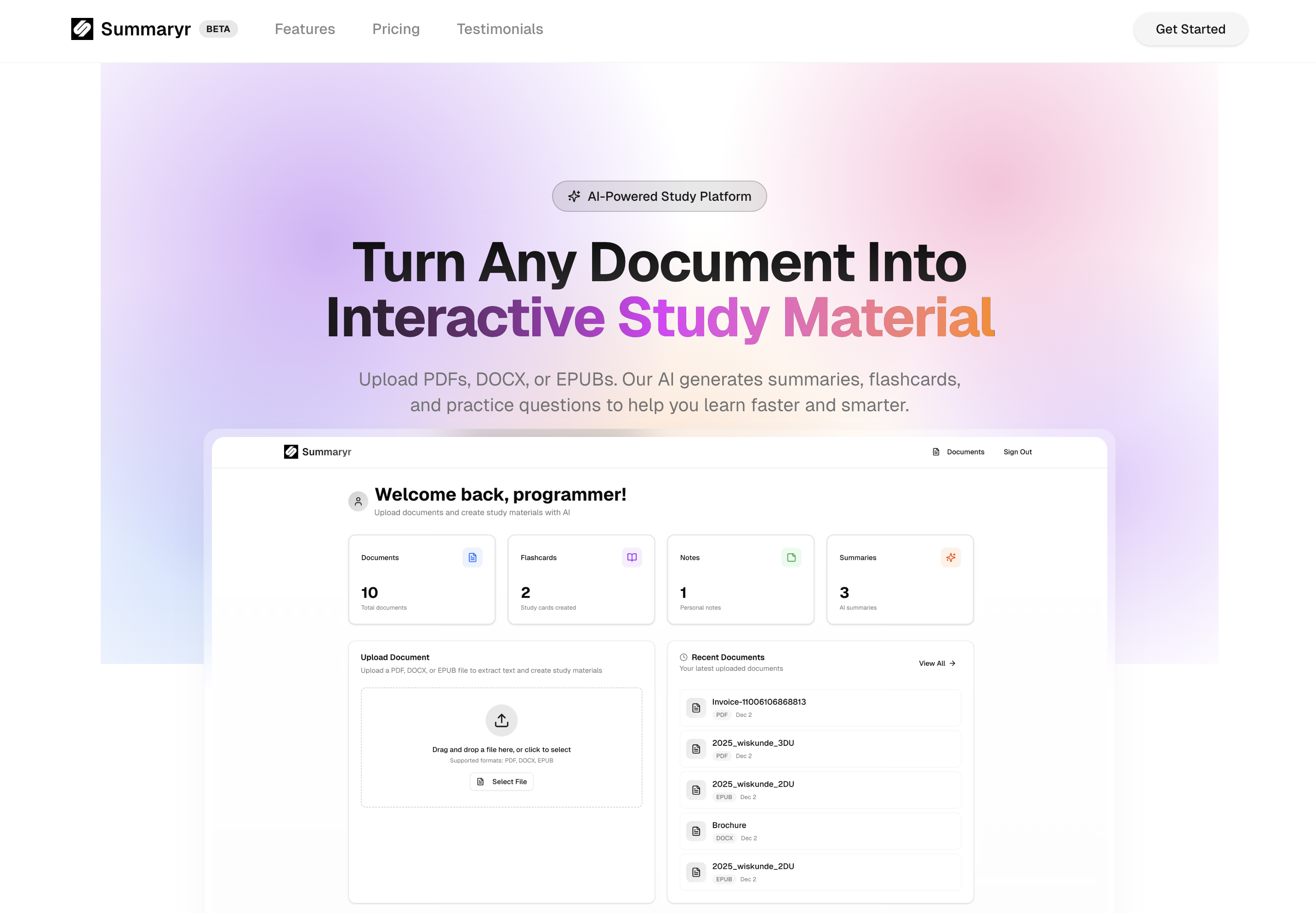 Summaryr - Main product screenshot demonstrating key features and user interface