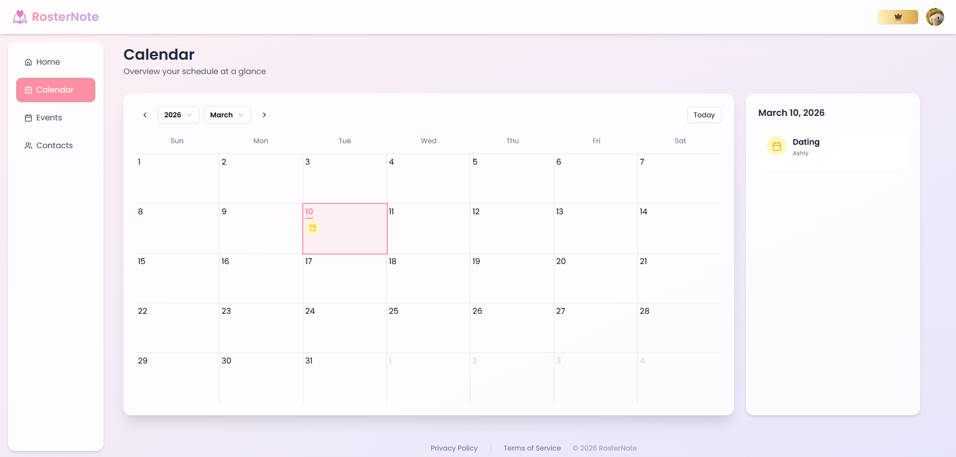 Roster Note - Screenshot 3 showing product features and functionality