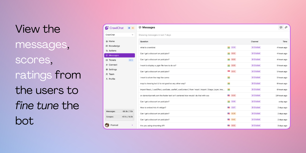 CrawlChat - AI Chatbot for your documentation and support media 6