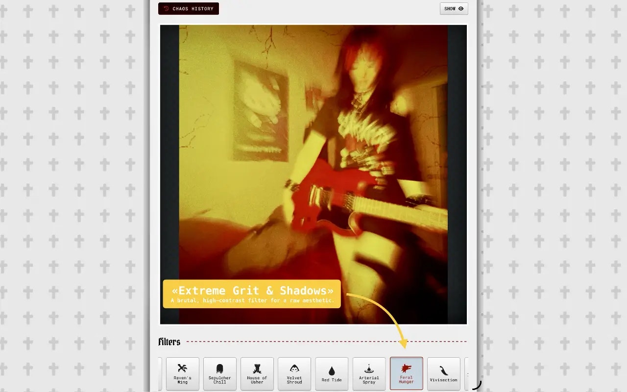 RawVamp: Glitch Art & Y2K Photo Effects - Main product screenshot demonstrating key features and user interface