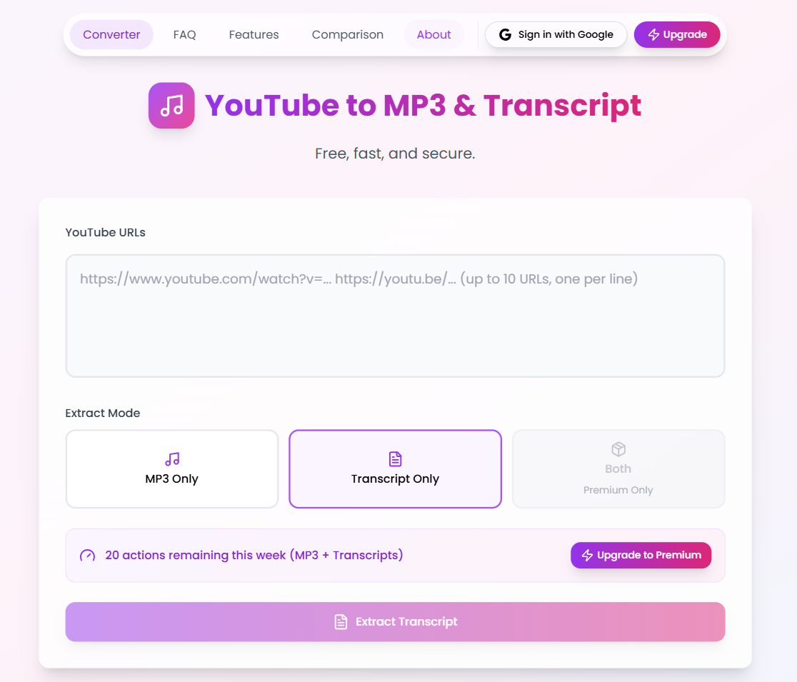 Youtube to mp3 & transcript