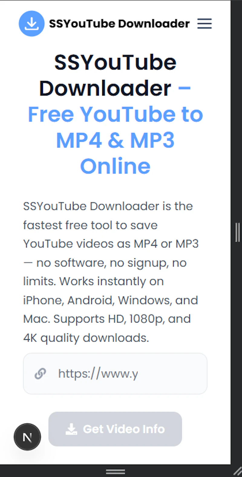 SSYouTube Downloader screenshot 1