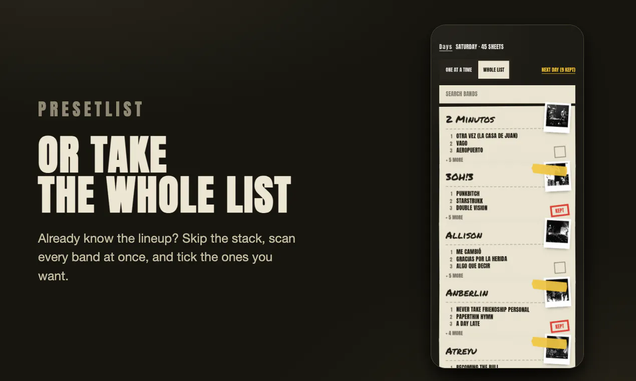 Presetlist screenshot 2
