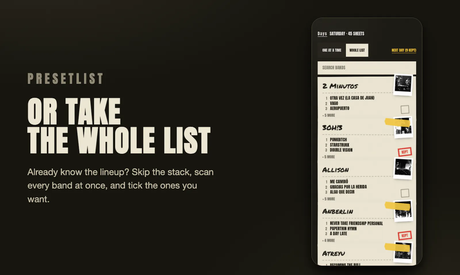 Presetlist screenshot 2