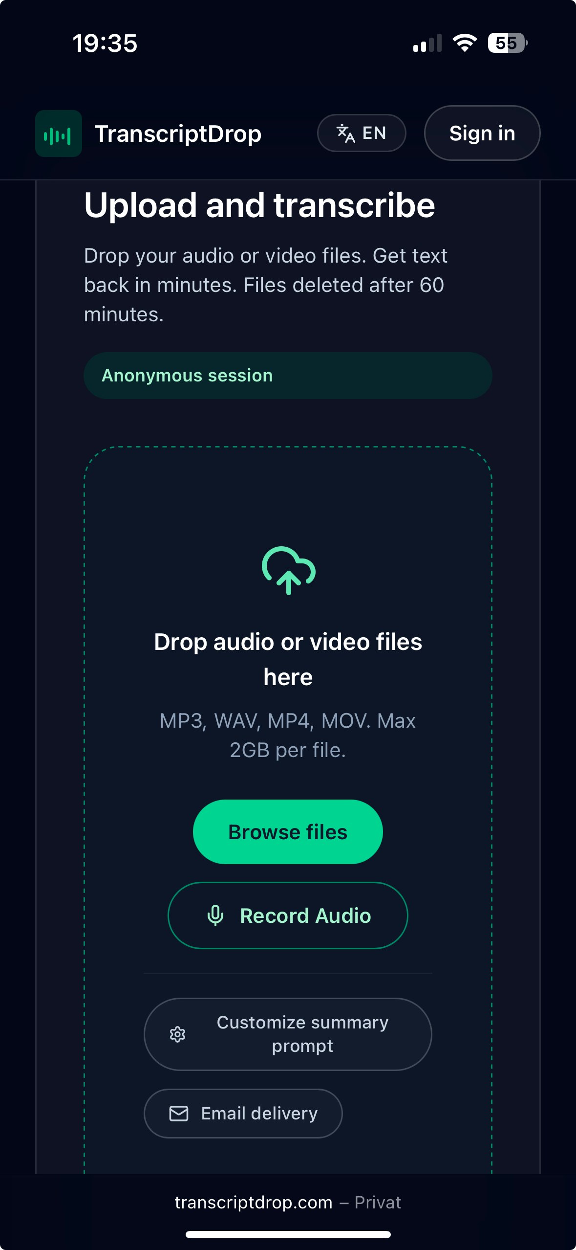 TranscriptDrop - Screenshot 2 showing product features and functionality