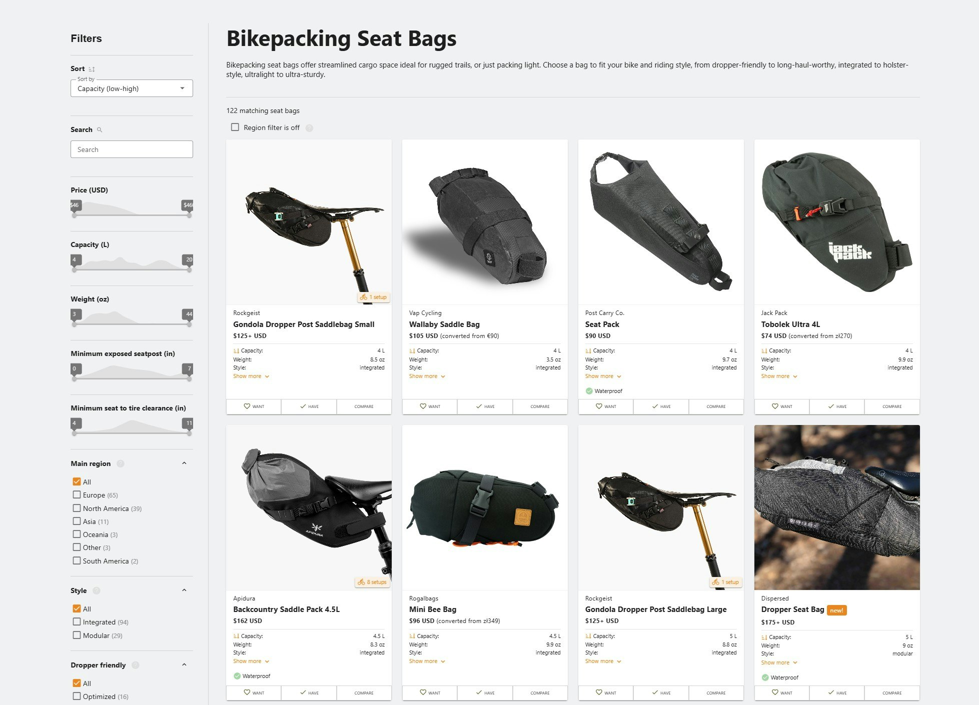 BikepackBaggregator.com - Screenshot 3 showing product features and functionality