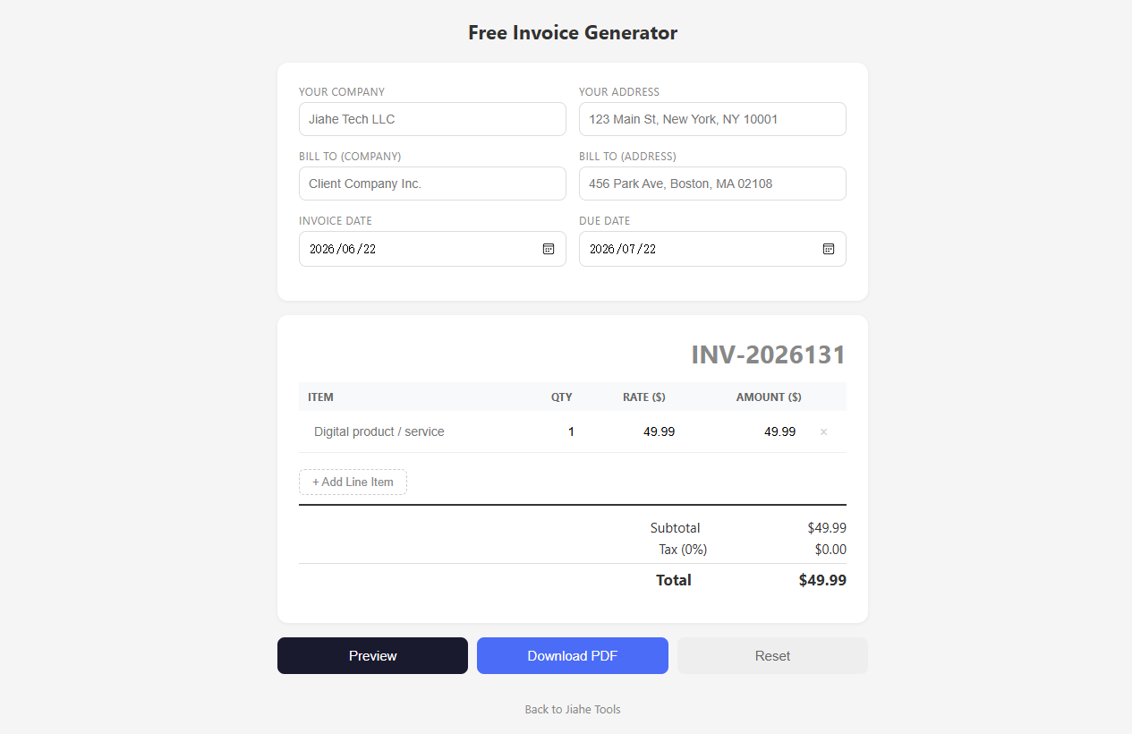Jiahe Invoice Generator