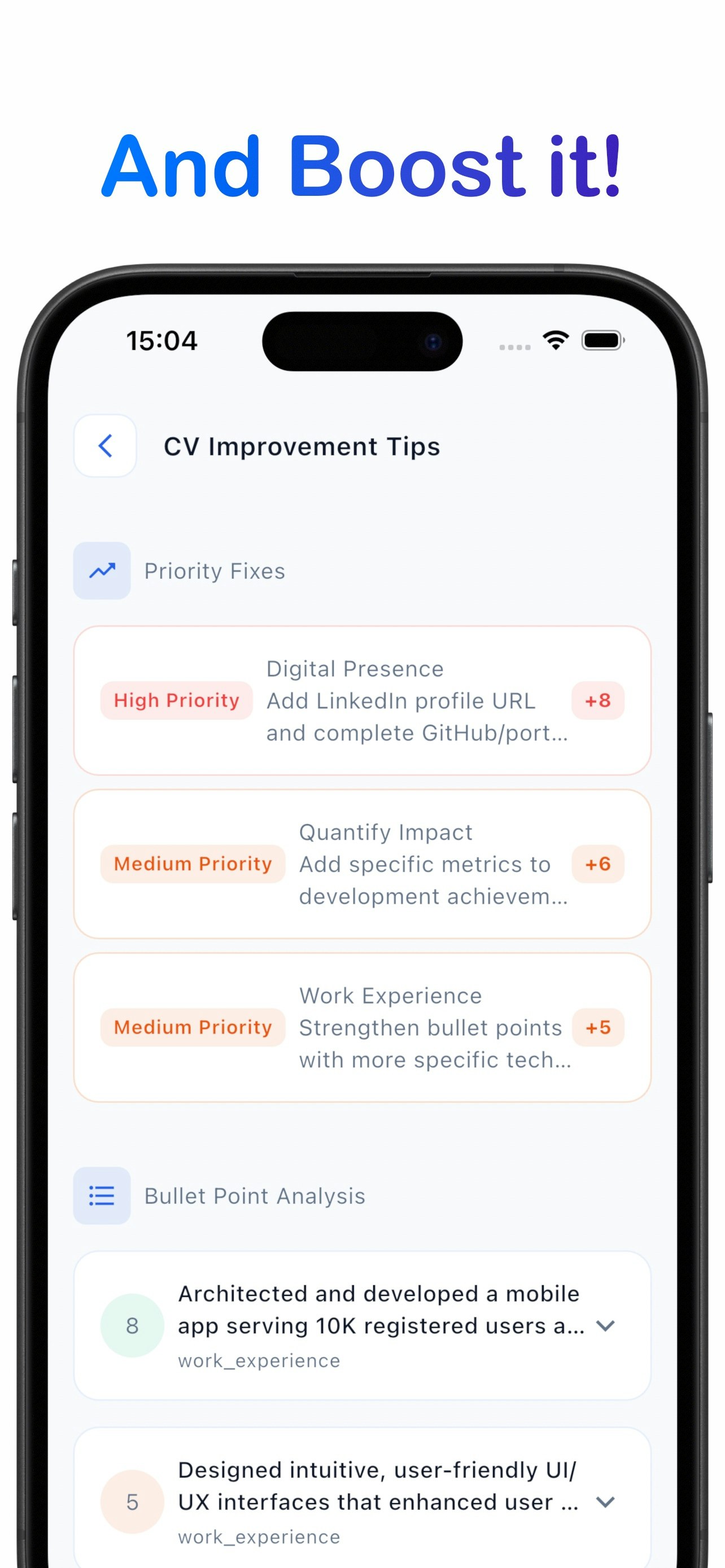 CVSCORE: AI Rvieume Analysis & Builder - Punteggio più in alto, farsi assumere media 5