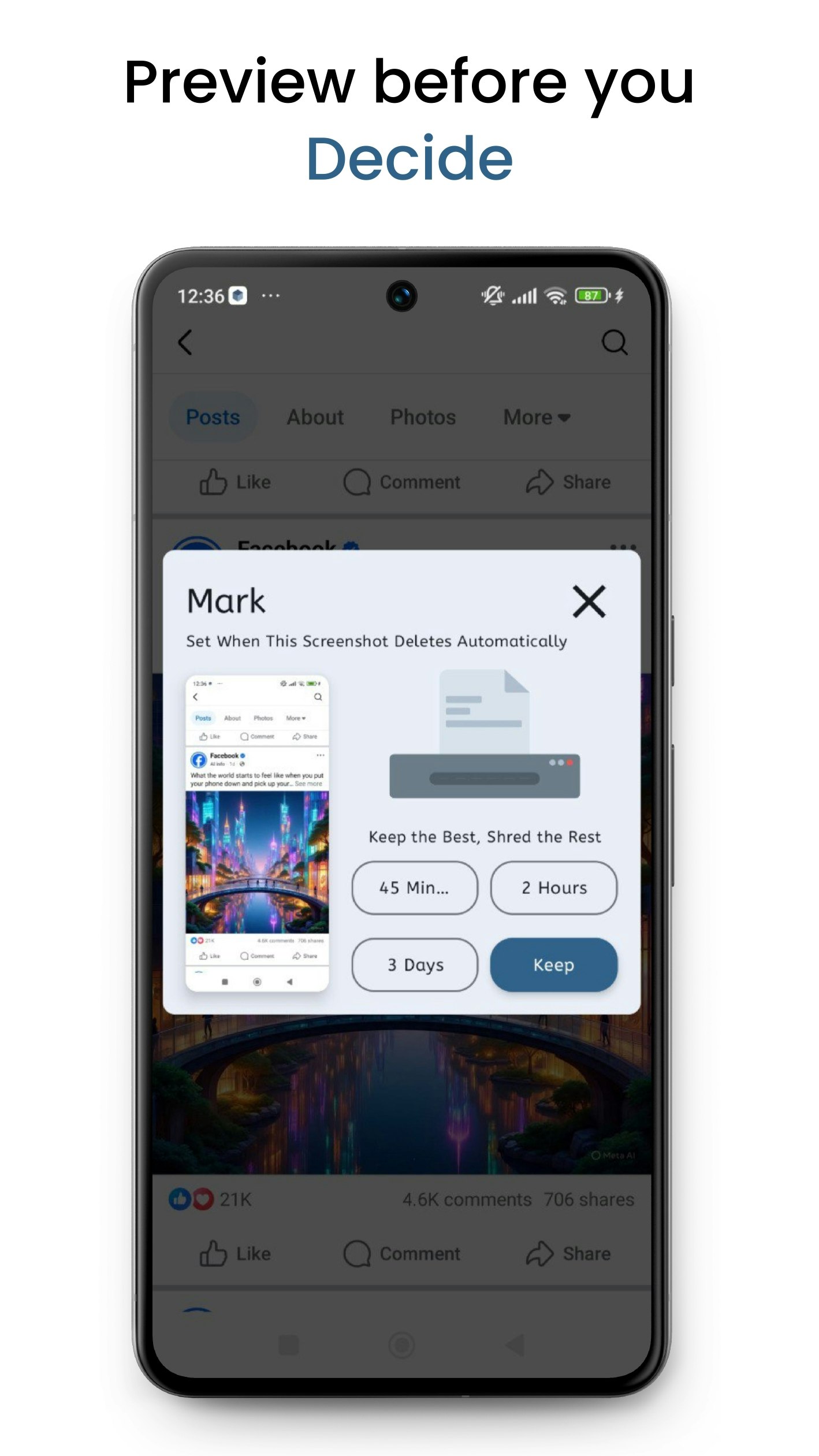 Média Mark - Déb d'une capture d'écran automatique - L'application vous aide à supprimer automatiquement les captures d'écran temporaires. 3
