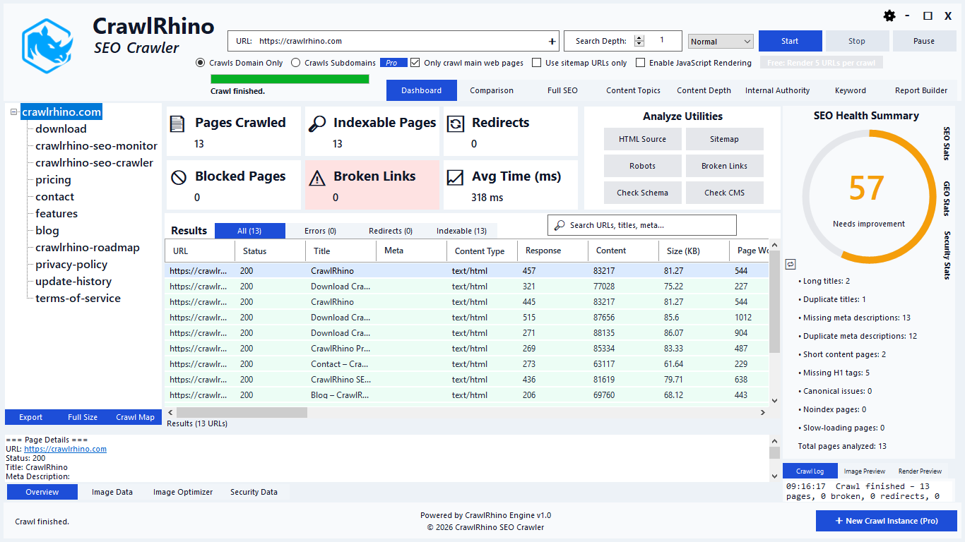 CrawlRhino SEO Crawler - Screenshot 4 showing product features and functionality