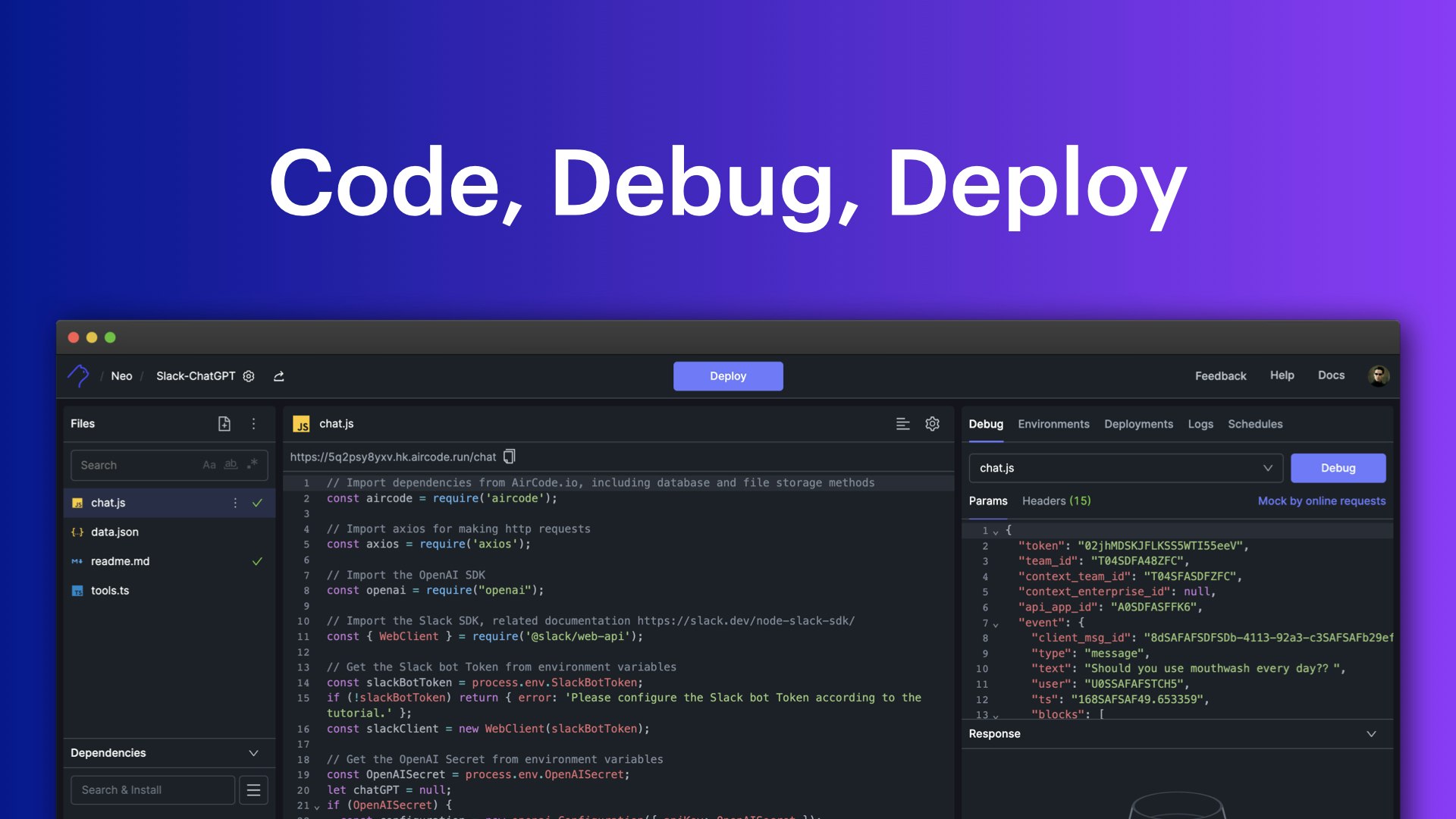 startuptile AirCode-Serverless Node.js stack for API development