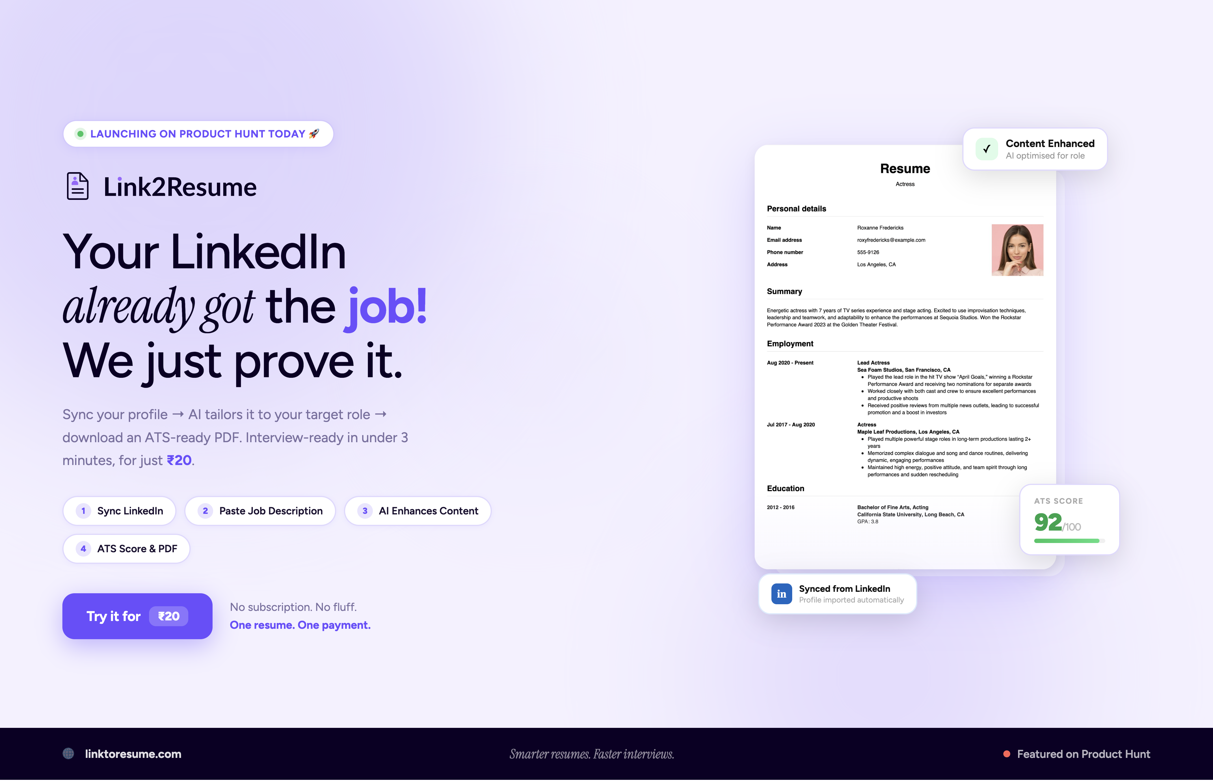 Link2Resume - Main product screenshot demonstrating key features and user interface