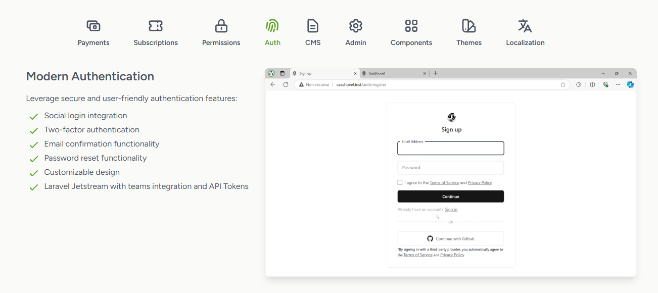 Saashovel - Saashovel是SaaS入门套件，该套件由Laravel/Livewire建造媒体4