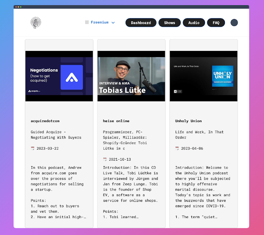 startuptile Shownotes-Summarize & transcribe Youtube Spotify and audio