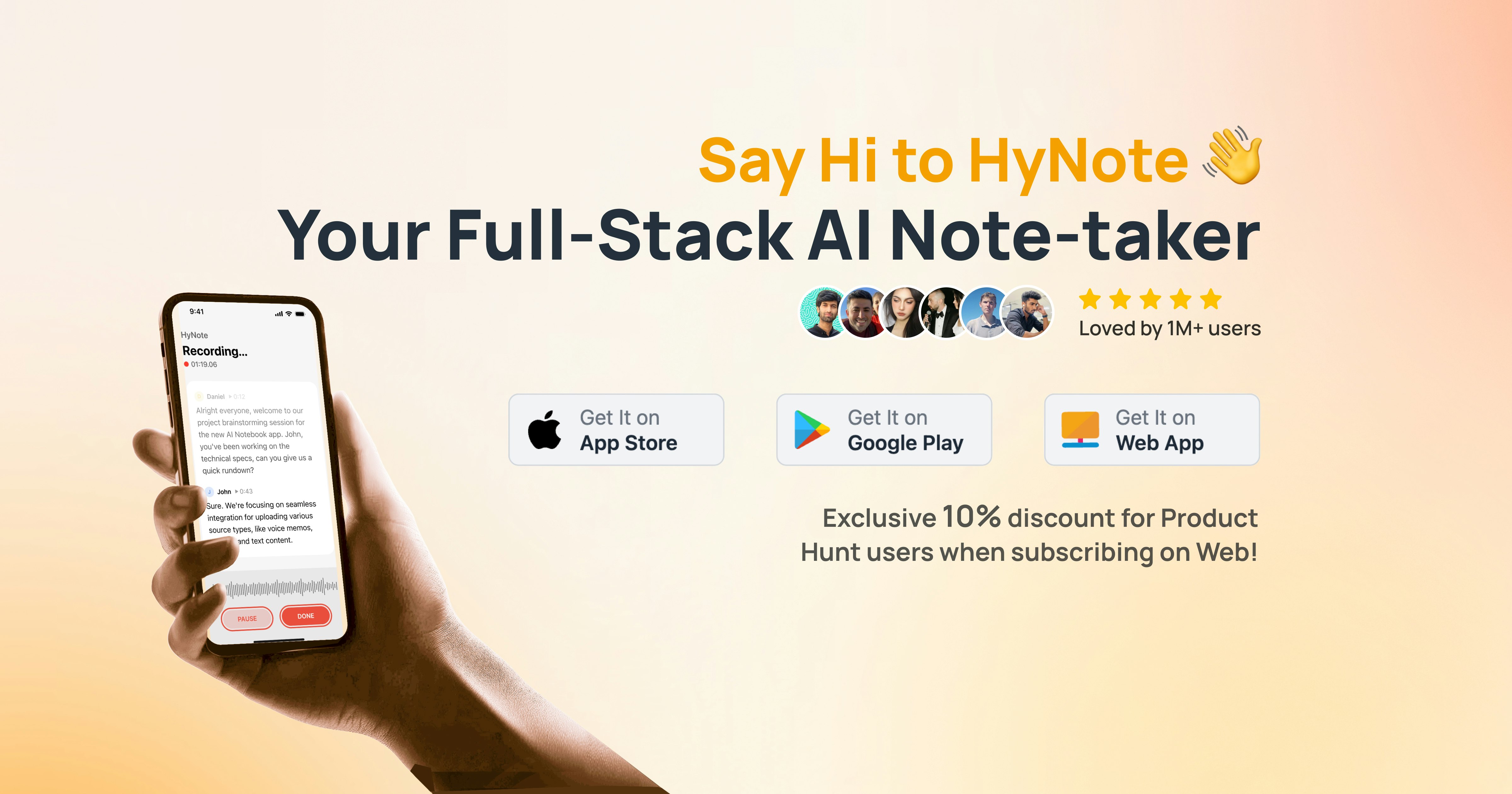 Hynote Ai - Taker de notas de AI de pila completa con Google, noción más soporte media 6