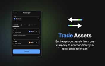 Track, Trade, and Transfer: Cede.store의 기능을 보여주는 이미지로, 사용자들이 여러 중앙화 거래소 내에서 자산을 추적, 거래, 이전할 수 있는 능력을 강조하고 있습니다.