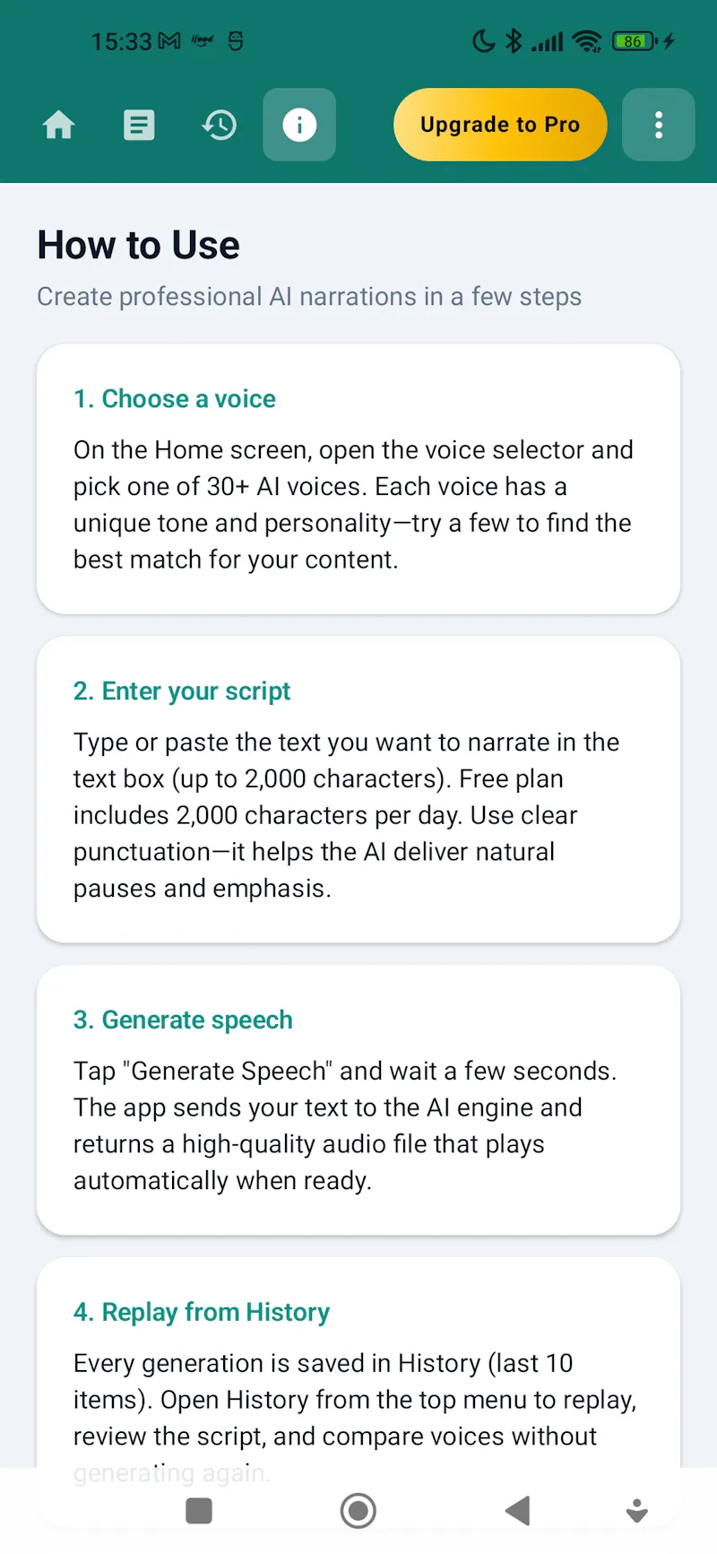 Text to Speech AI App - Long Narrations screenshot 3