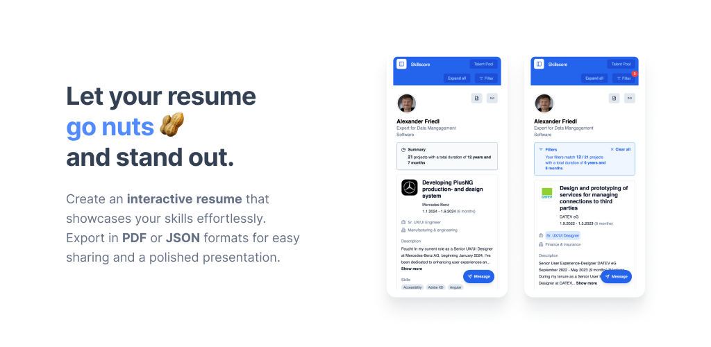 SkillScore - Ai talent abbinamento - CVS e competenze di competenze alimentate dall'IA per liberi professionisti e reclutatori media 1