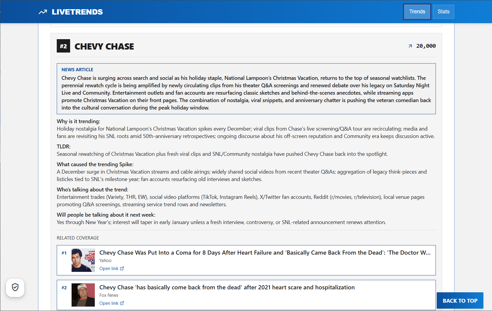 Live Trends - Main product screenshot demonstrating key features and user interface