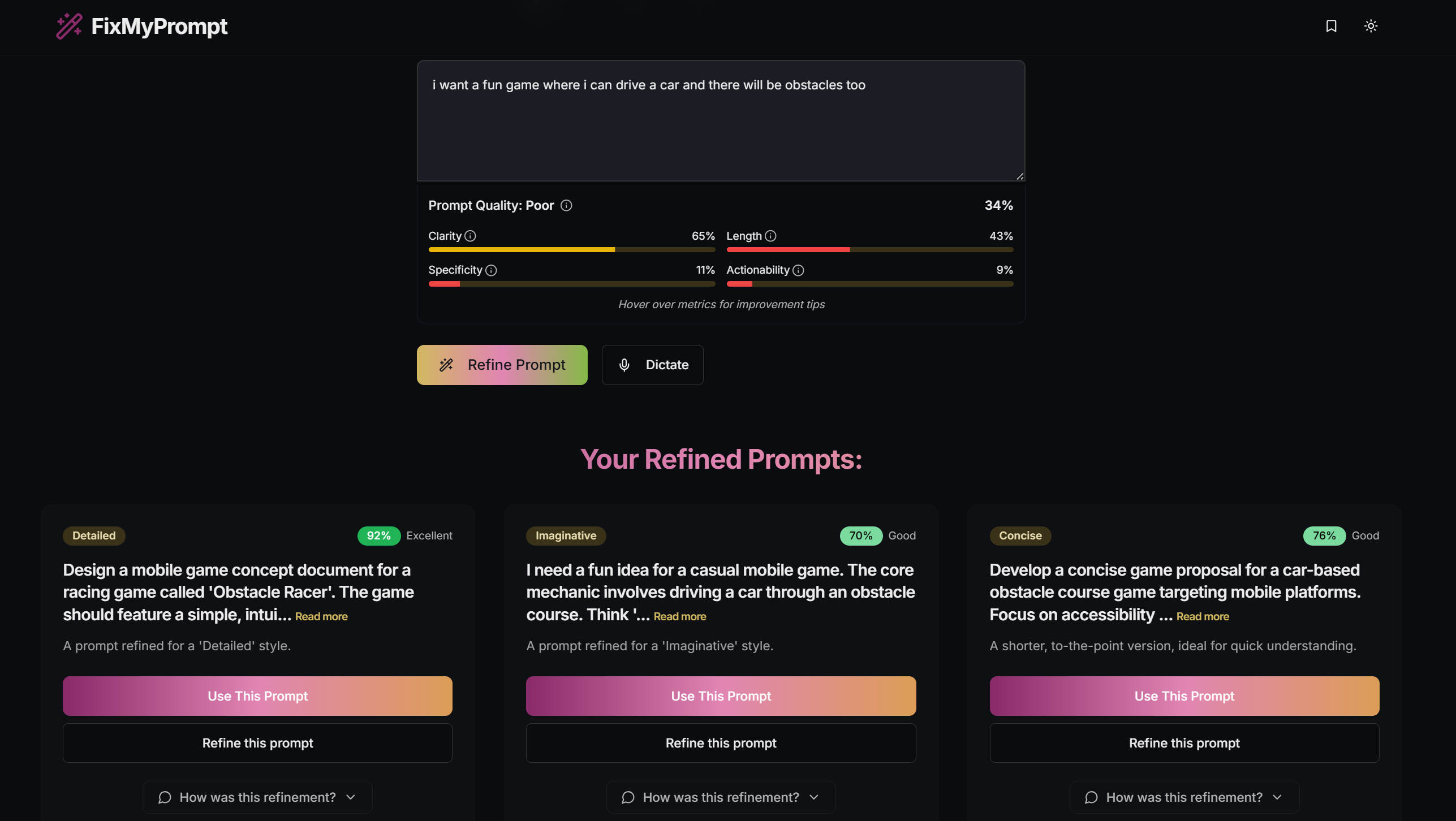 Mídia 2 de FIXMyPROMPT - Refine seus avisos como um profissional - sem experiência necessária