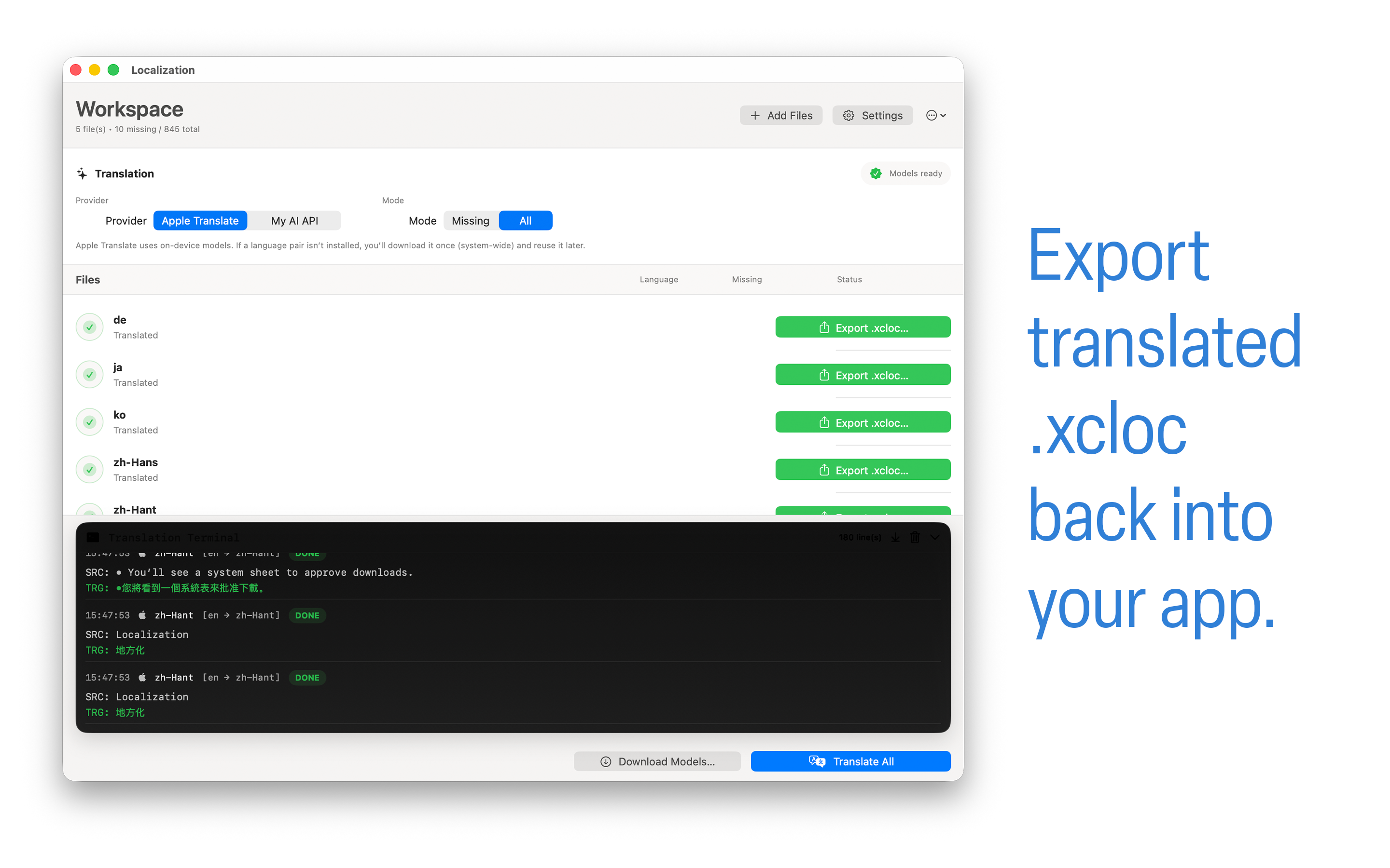 Xcode .xcloc local AI localizer gallery image