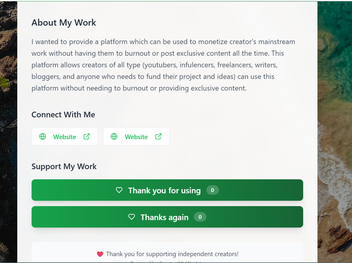 SupportMyWork.io - Maak een link op de bio -pagina met betalingsoptie om ondersteuning te krijgen media 1