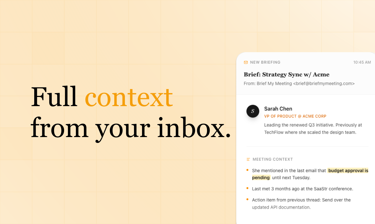 Brief My Meeting - Screenshot 4 showing product features and functionality