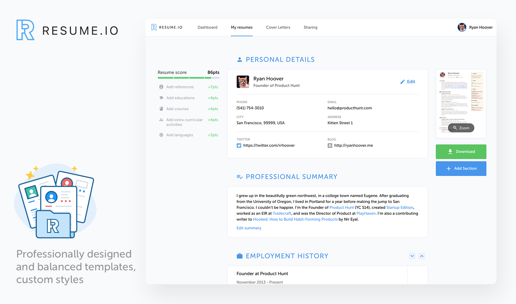 Resume.io gallery image