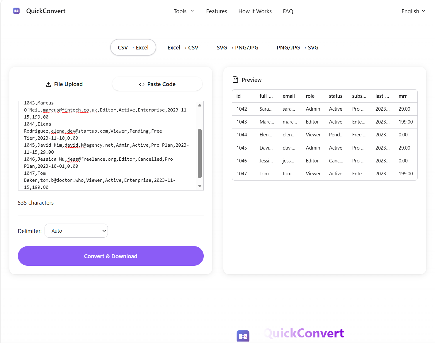 QuickConvert - Main product screenshot demonstrating key features and user interface