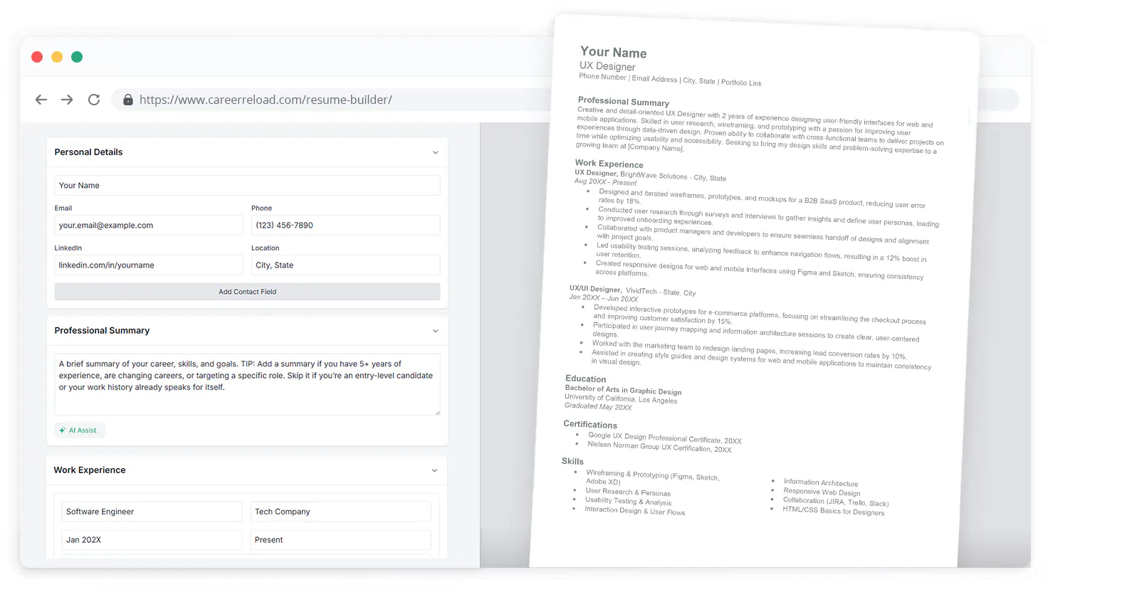 Banner del producto Career Reload Resume Builder