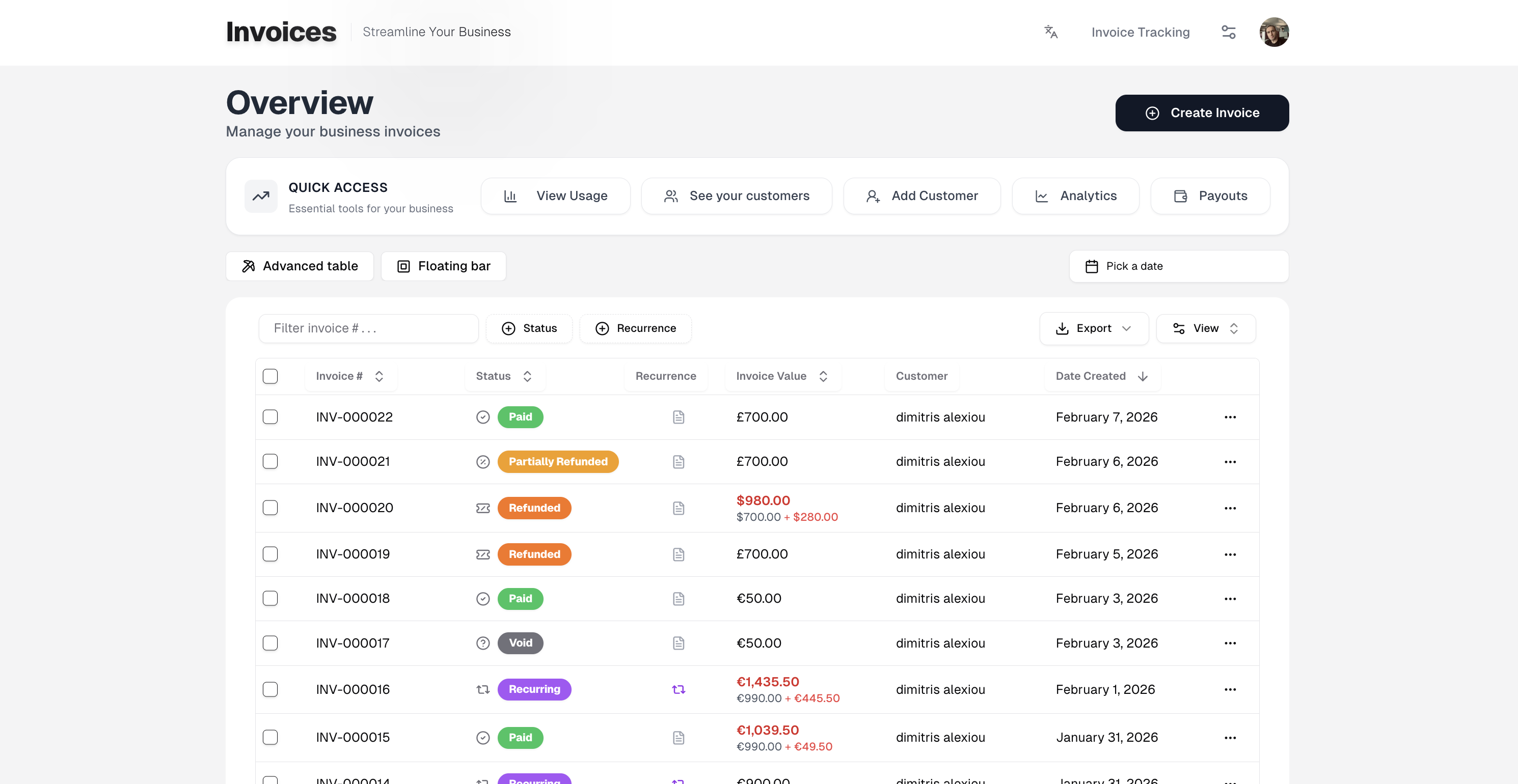 Create & manage professional invoices - Main product screenshot demonstrating key features and user interface