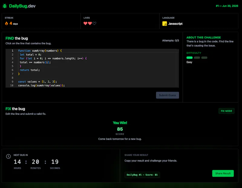 DailyBug.dev screenshot 1