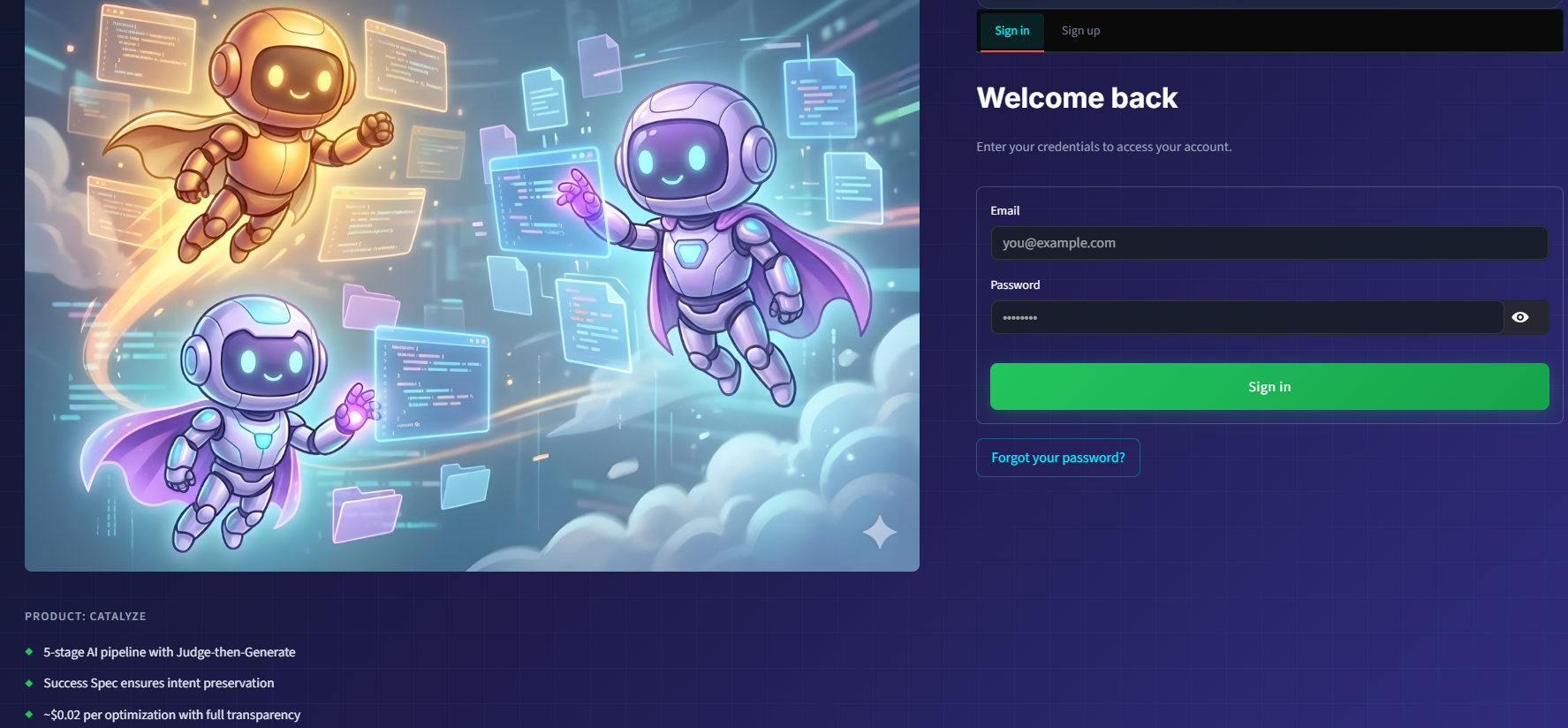 Catalyze - Main product screenshot demonstrating key features and user interface