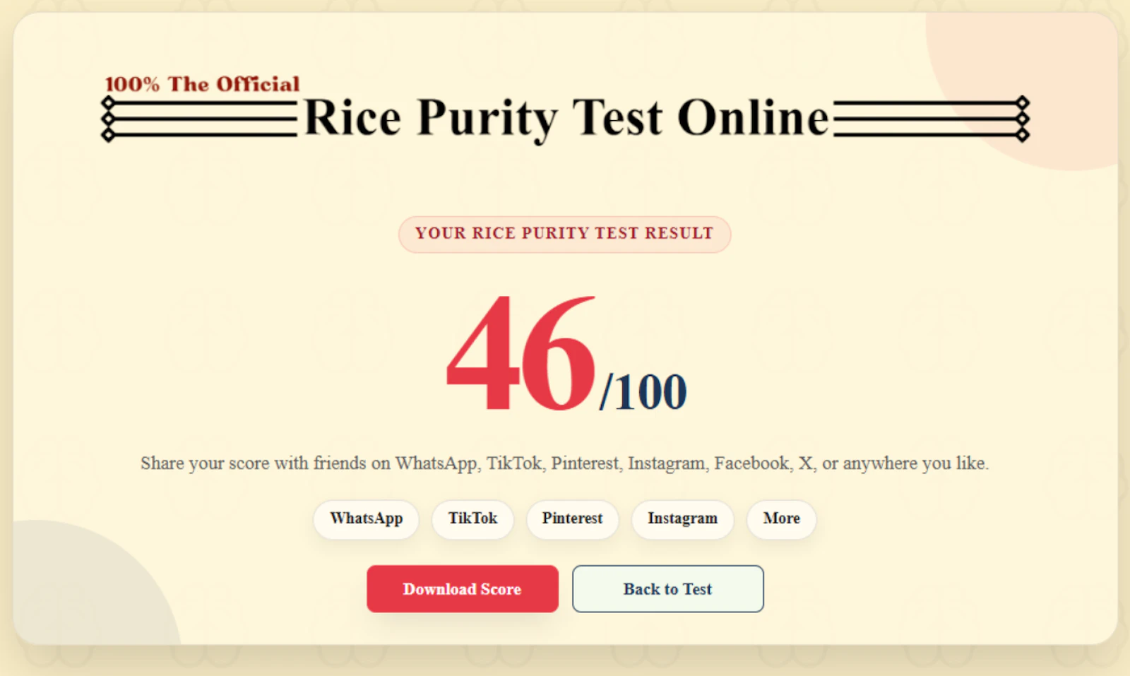 The Rice Purity Test online Calculator screenshot 3