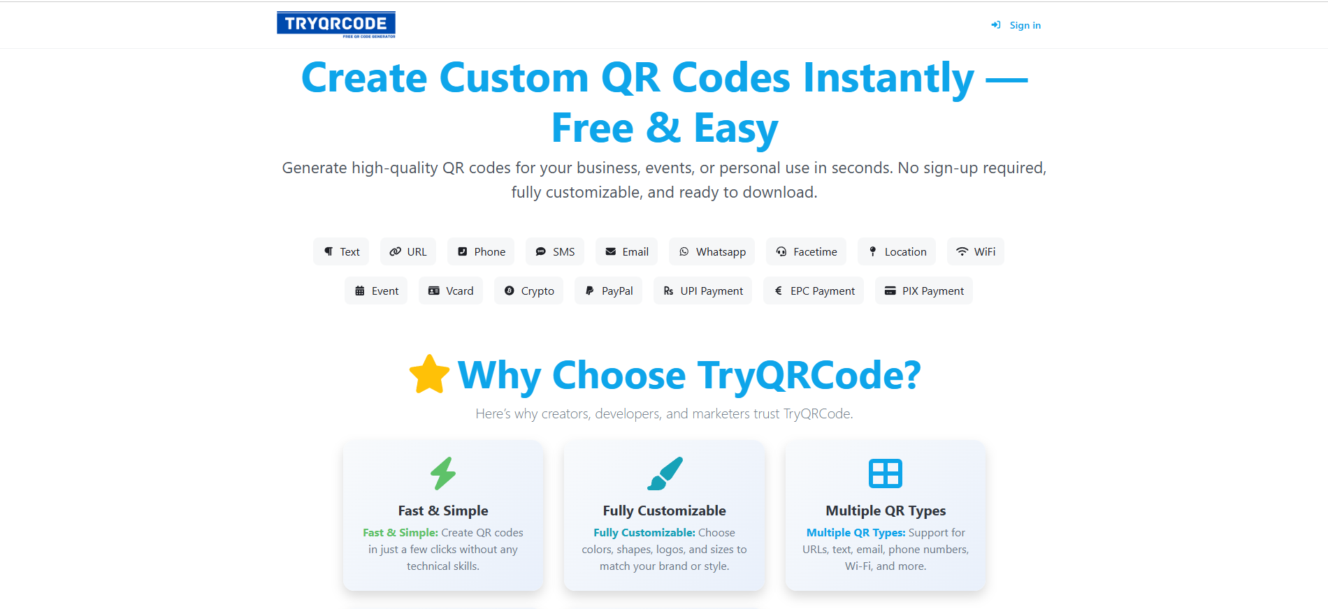 TryQRCode - Main product screenshot demonstrating key features and user interface
