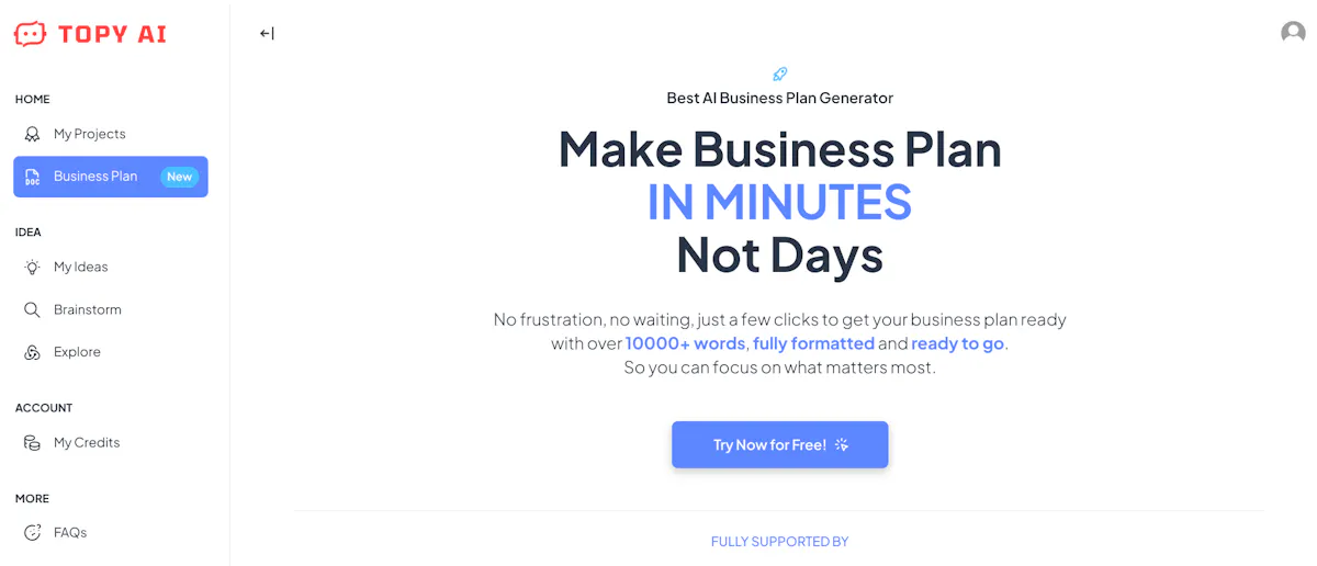 AI Business Plan Generator by TOPY.AI