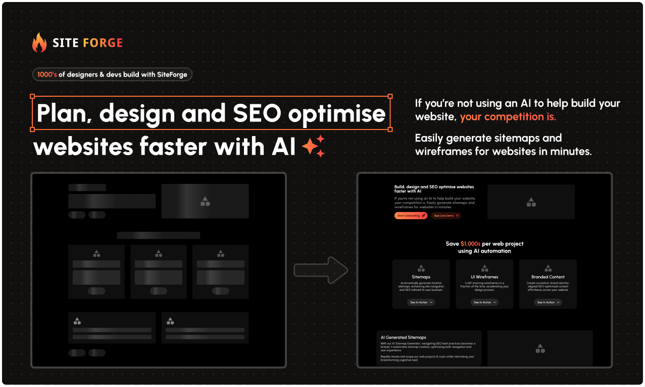 Media SiteForge - Penjana Laman Web AI - AI Seo-dioptimumkan Generasi dan Kandungan Wireframe Dalam Minit 2