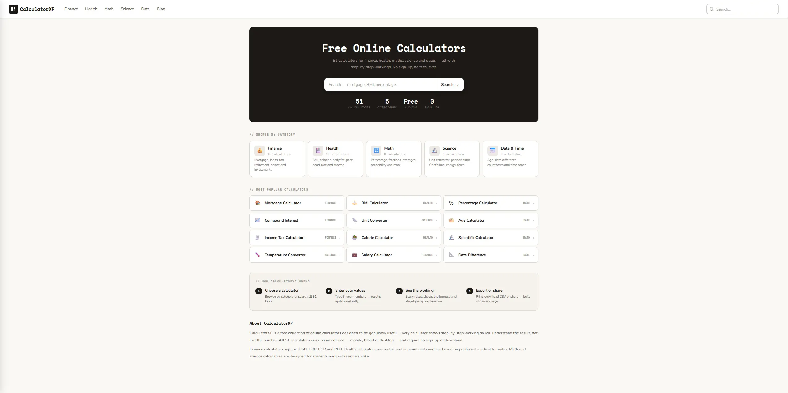 CalculatorXP — Free Online Calculators 제품 배너
