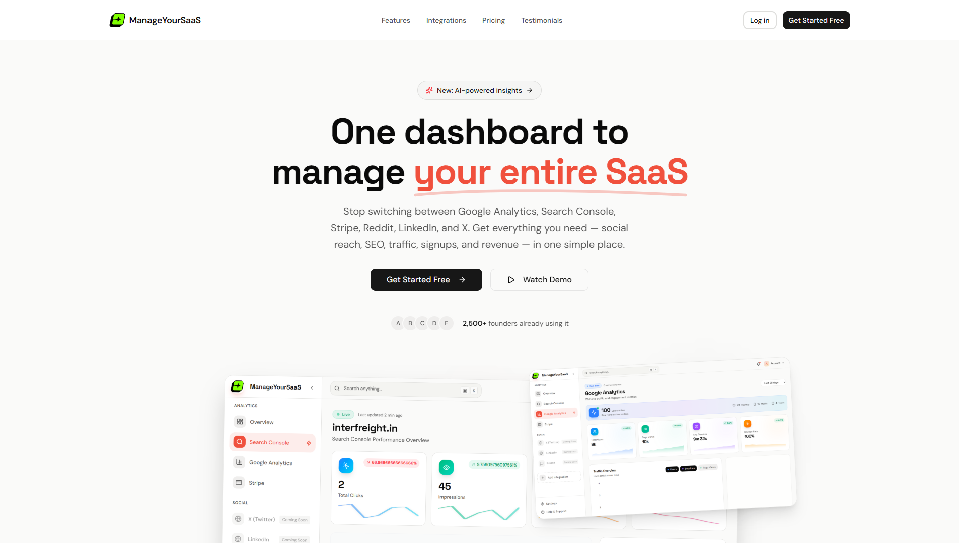 ManageYourSaaS - Main product screenshot demonstrating key features and user interface