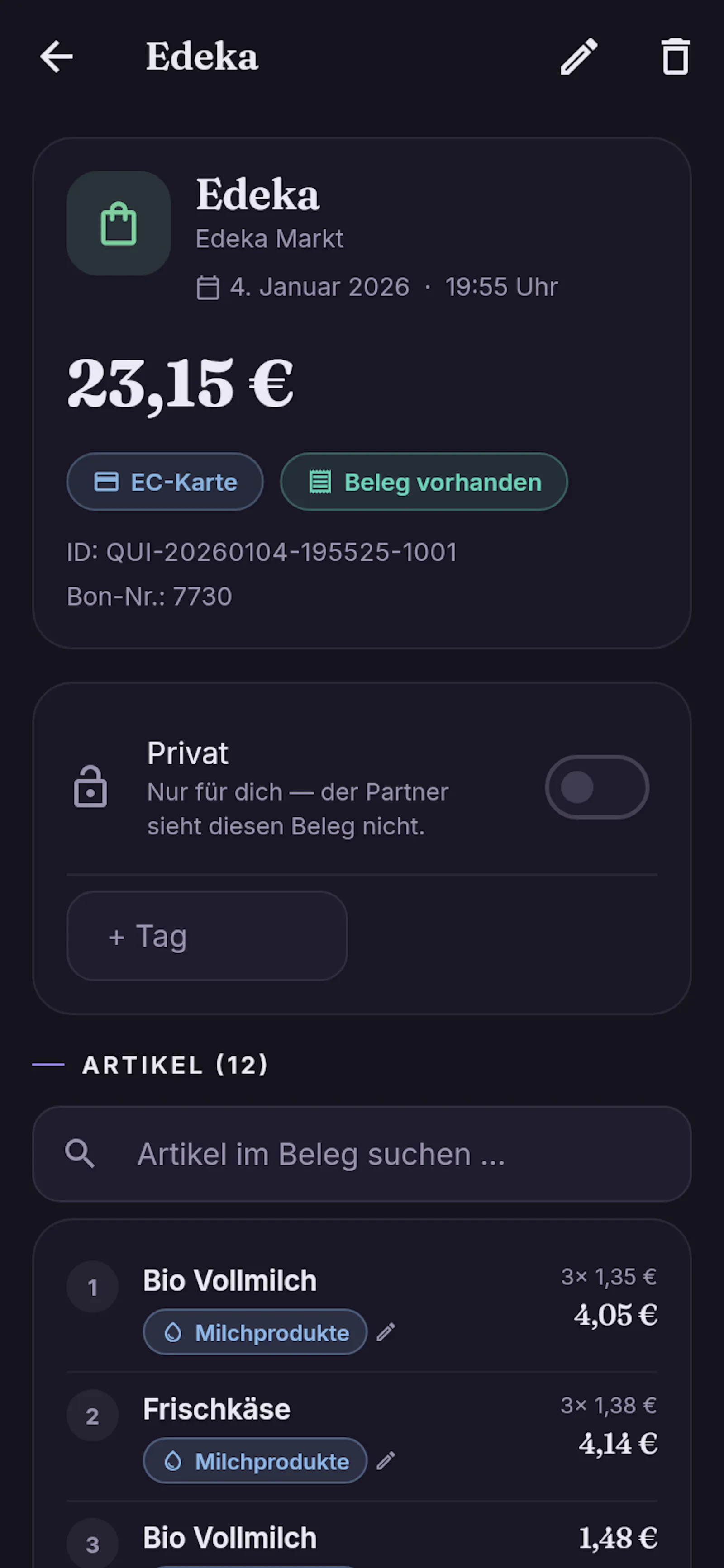 Belegio - receipt scanner for household screenshot 2